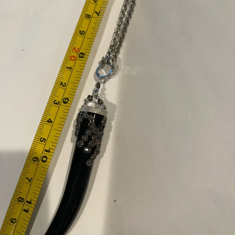 Ashley Pittman black horn pendant necklace with diamonds on magnetic clasp chain - Picture 5 of 5